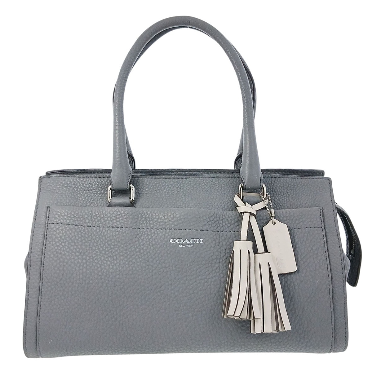 【美品】COACH ペブルレザー テイラートートバッグ グレー チャーム付き D (傷や汚れあり)】COACH コーチ レガシー ペブルド チェルシー