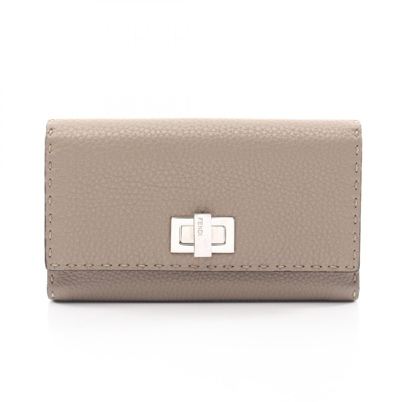 フェンディ FENDI ピーカブー セレリア 二つ折り長財布 財布 レザー レディース ベージュ系 8M0308 【中古】