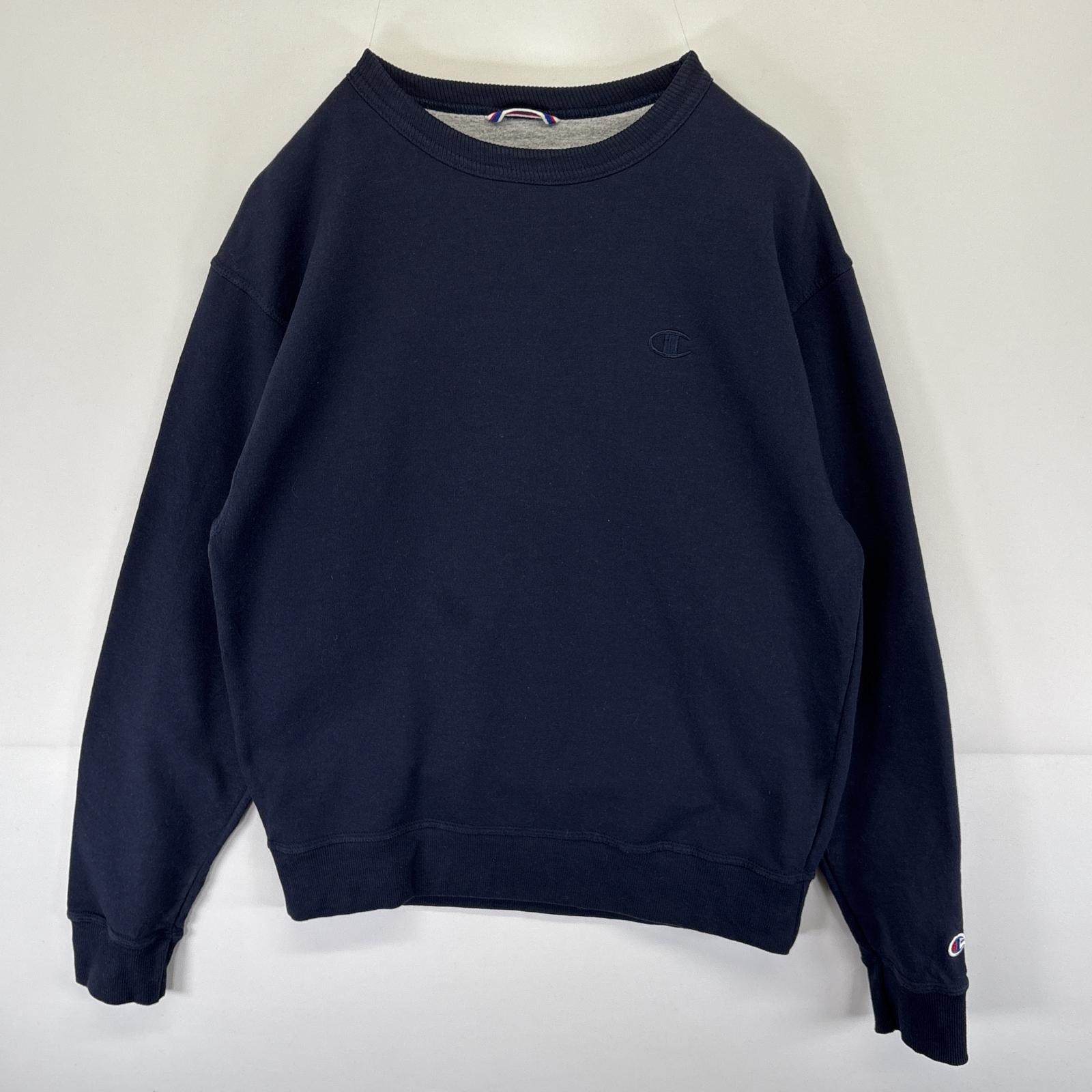 古着 チャンピオン Champion スウェット プルオーバー トレーナー ワンポイントロゴ刺繍 クルーネック M  ネイビー メンズ