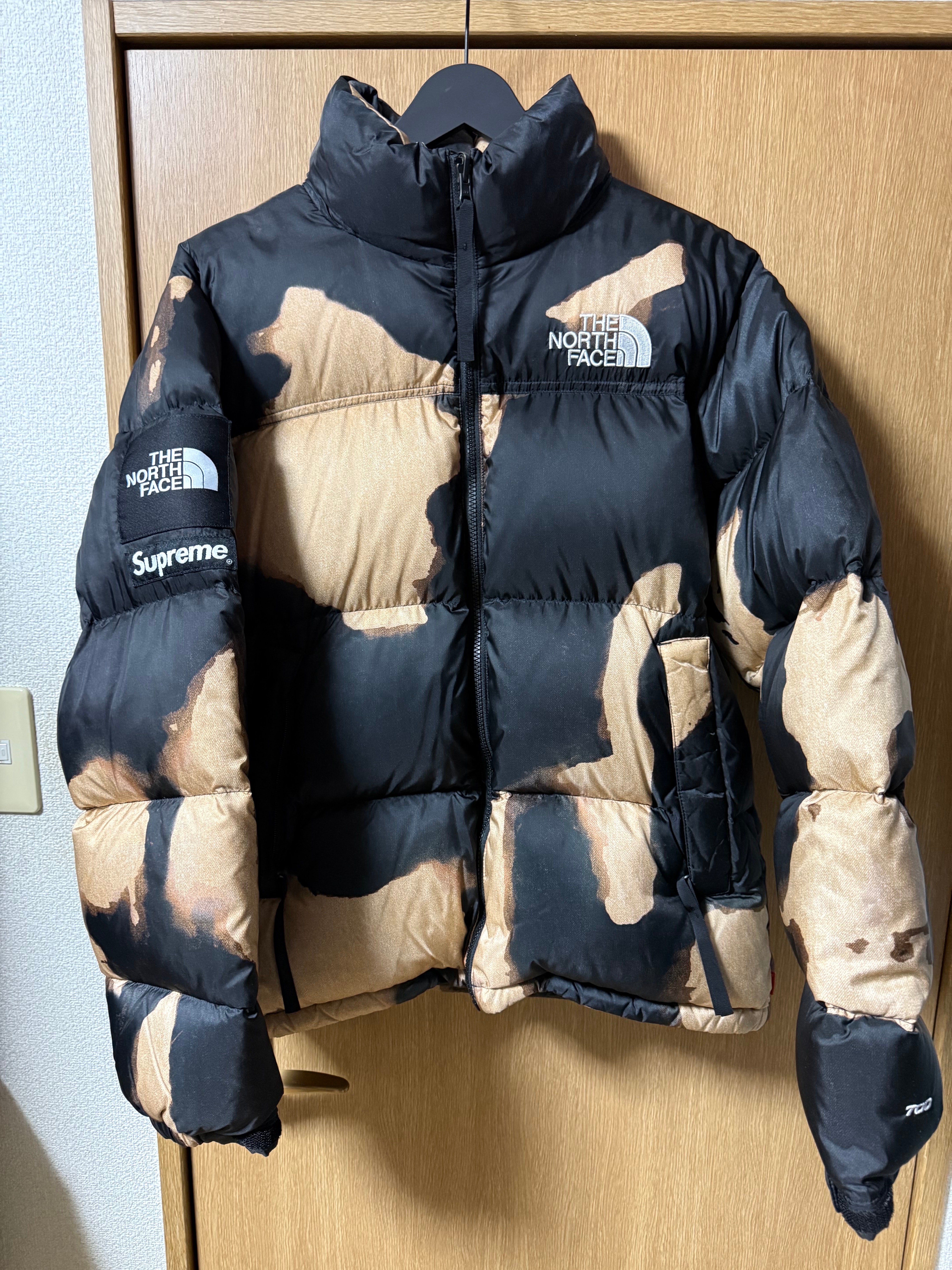 Supreme x The North Face Bleached Denim Print Nuptse Jacket "Black"