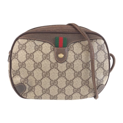美品 GUCCI グッチ ヴィンテージ シェリーライン ベージュ ブラウン ゴールド金具 GGスプリームキャンバス レザー/ ショルダーバッグ ポシェット 603767 【中古】