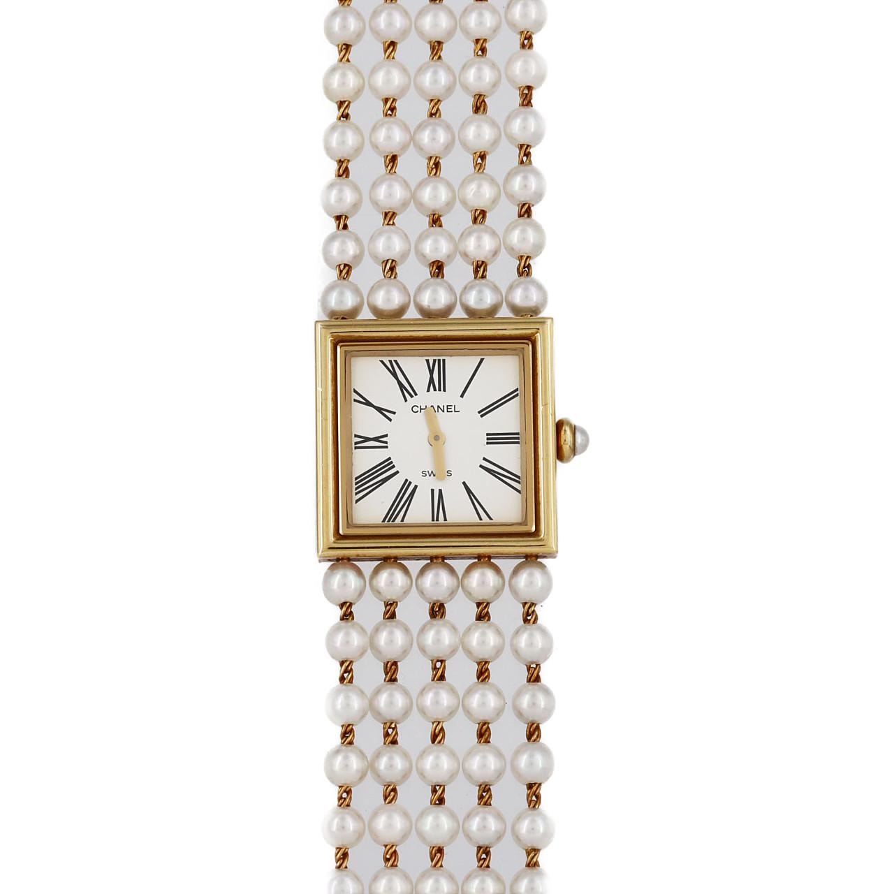 【ノーメンテナンス還元価格】シャネル マドモアゼル YG・パールブレス Lサイズ H0007 YG クォーツ