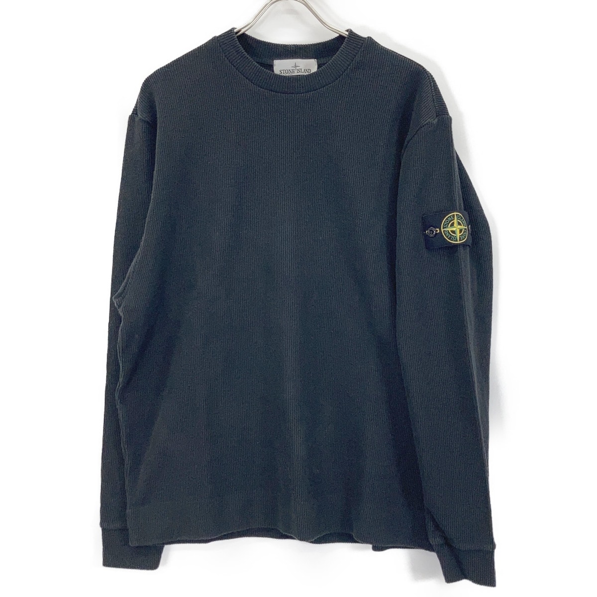 ストーンアイランド 24SS 801562656 ブラック クルーネック コットンブレンド リブプルオーバーニット L