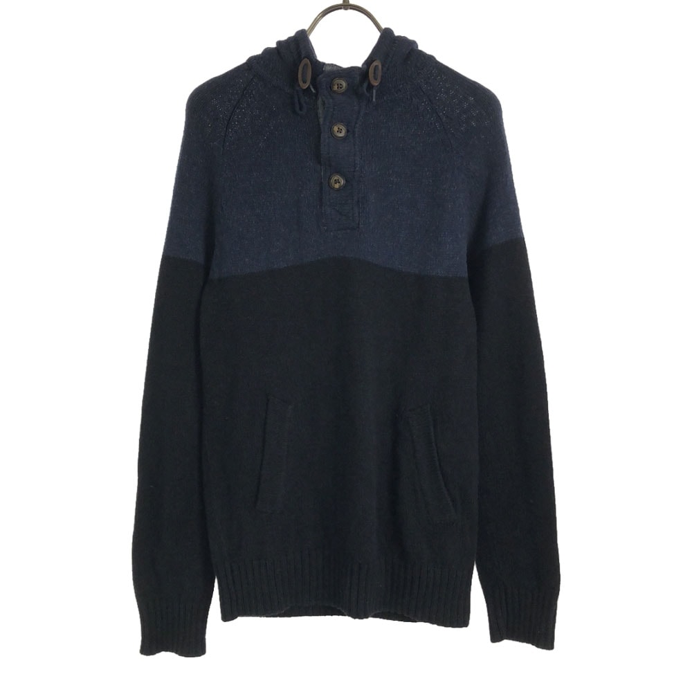 H&M エイチアンドエム 長袖 フーディー コットン ニット XS ネイビー×ブラック セーター