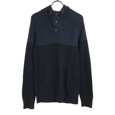 H&M エイチアンドエム 長袖 フーディー コットン ニット XS ネイビー×ブラック セーター