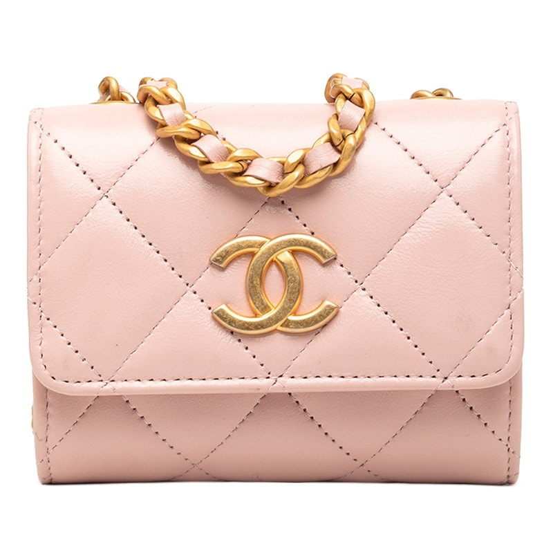 シャネル ココマーク ミニミニマトラッセ 斜め掛け チェーン ショルダーバッグ ピンク ラムスキン レディース CHANEL 【中古】