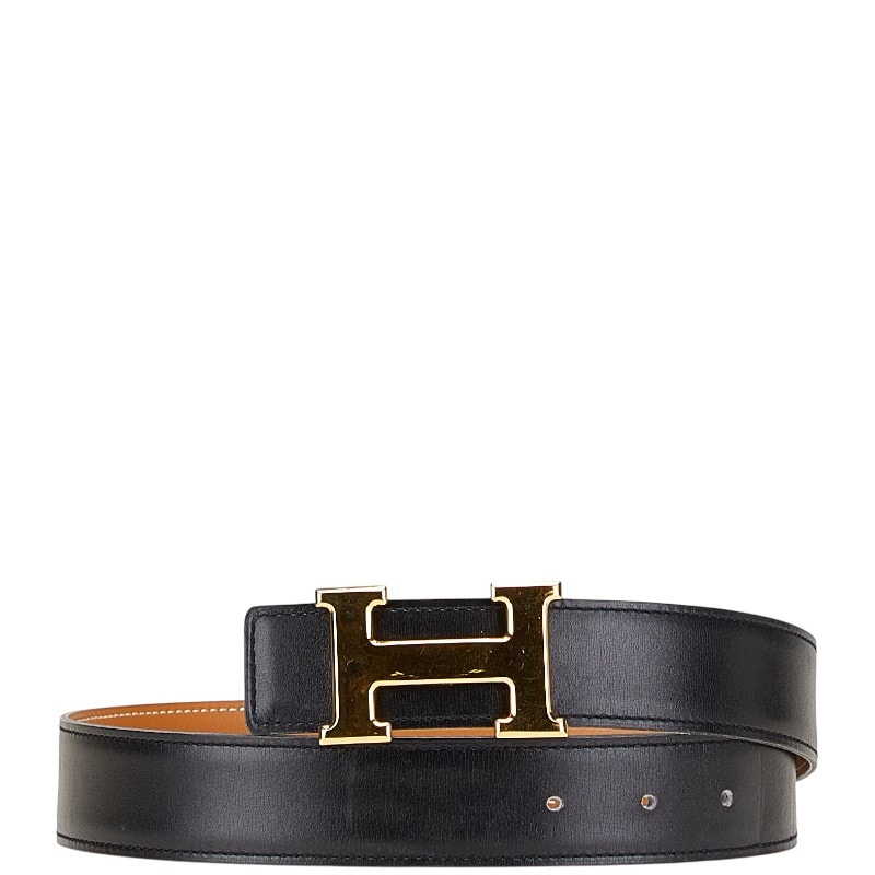 エルメス Hバックル コンスタンス ベルト 65 ブラック ボックスカーフ メッキ レディース HERMES 【中古】