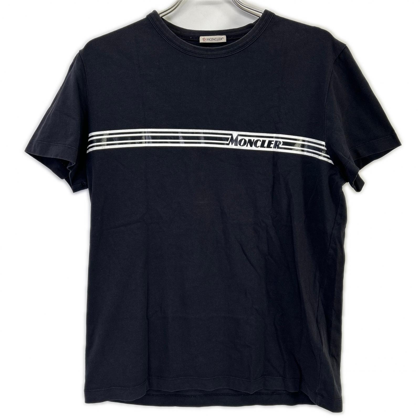 モンクレール 19SS MAGLIA T-SHIRT ブラック×ホワイト コットン ロゴプリント ショートスリーブカットソー L