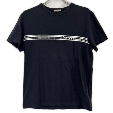 モンクレール 19SS MAGLIA T-SHIRT ブラック×ホワイト コットン ロゴプリント ショートスリーブカットソー L
