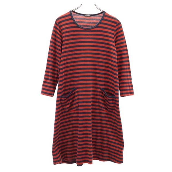 marimekko マリメッコ ボーダー 長袖 ワンピース S レッド系
