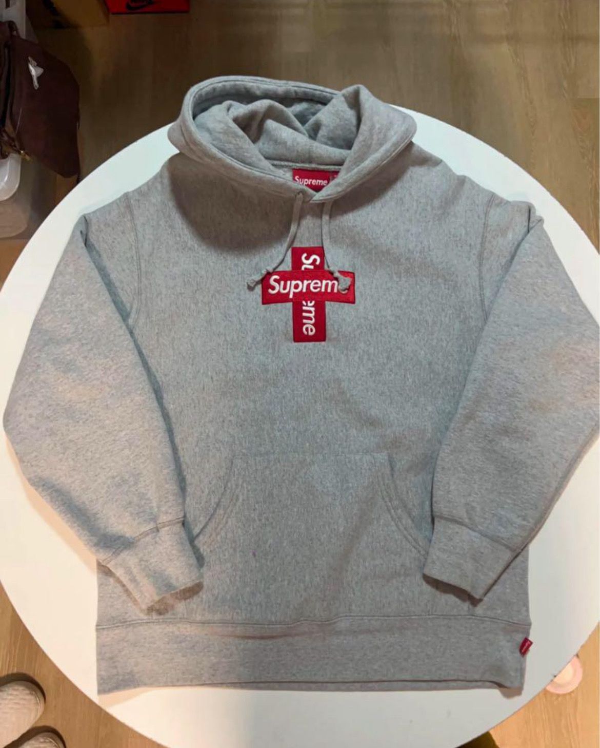 Supreme Cross Box Logo Hooded Sweatshirt "Grey"