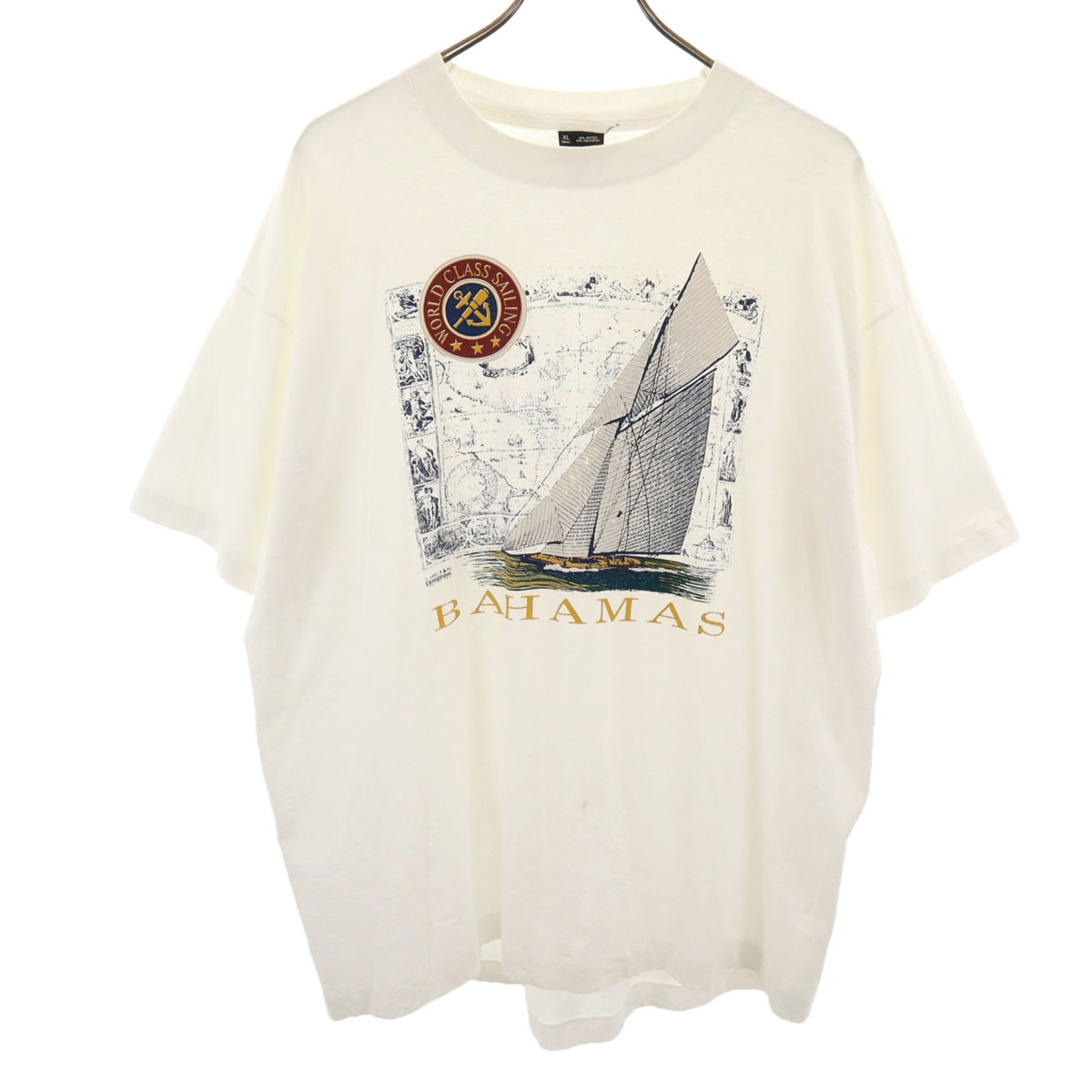 FRUIT OF THE LOOM BEST フルーツオブザルーム ベスト 90s USA製 オールド ヨット プリント 半袖 Tシャツ XL ホワイト シングルステッチ