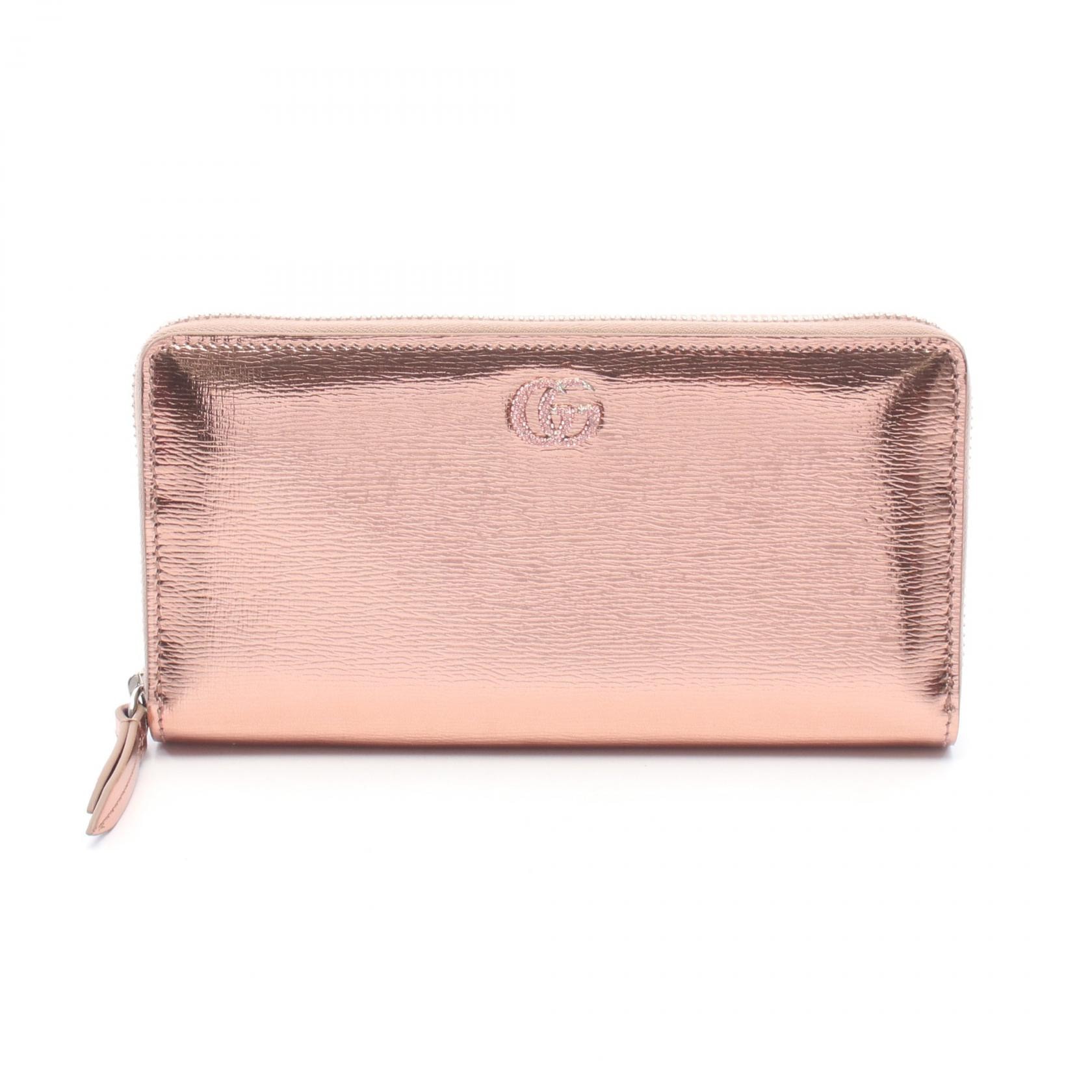グッチ GUCCI ダブルG バイカラー メタリック ラウンド長財布 財布 レザー レディース ゴールド系 854696 【中古】