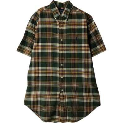 古着 ラルフローレン Ralph Lauren CLASSIC FIT 半袖 ボタンダウン チェックシャツ メンズM相当/eaa640904