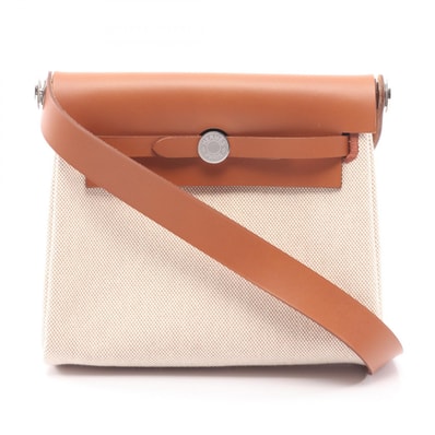 エルメス HERMES エールバッグジップ ミニ ショルダーバッグ バッグ キャンバス レザー トワルアッシュ / ヴァッシュハンター トワルアッシュ エクリュ K刻印(2025年製造) レディース アイボリー系 / ブラウン系 / ゴールド 【中古】