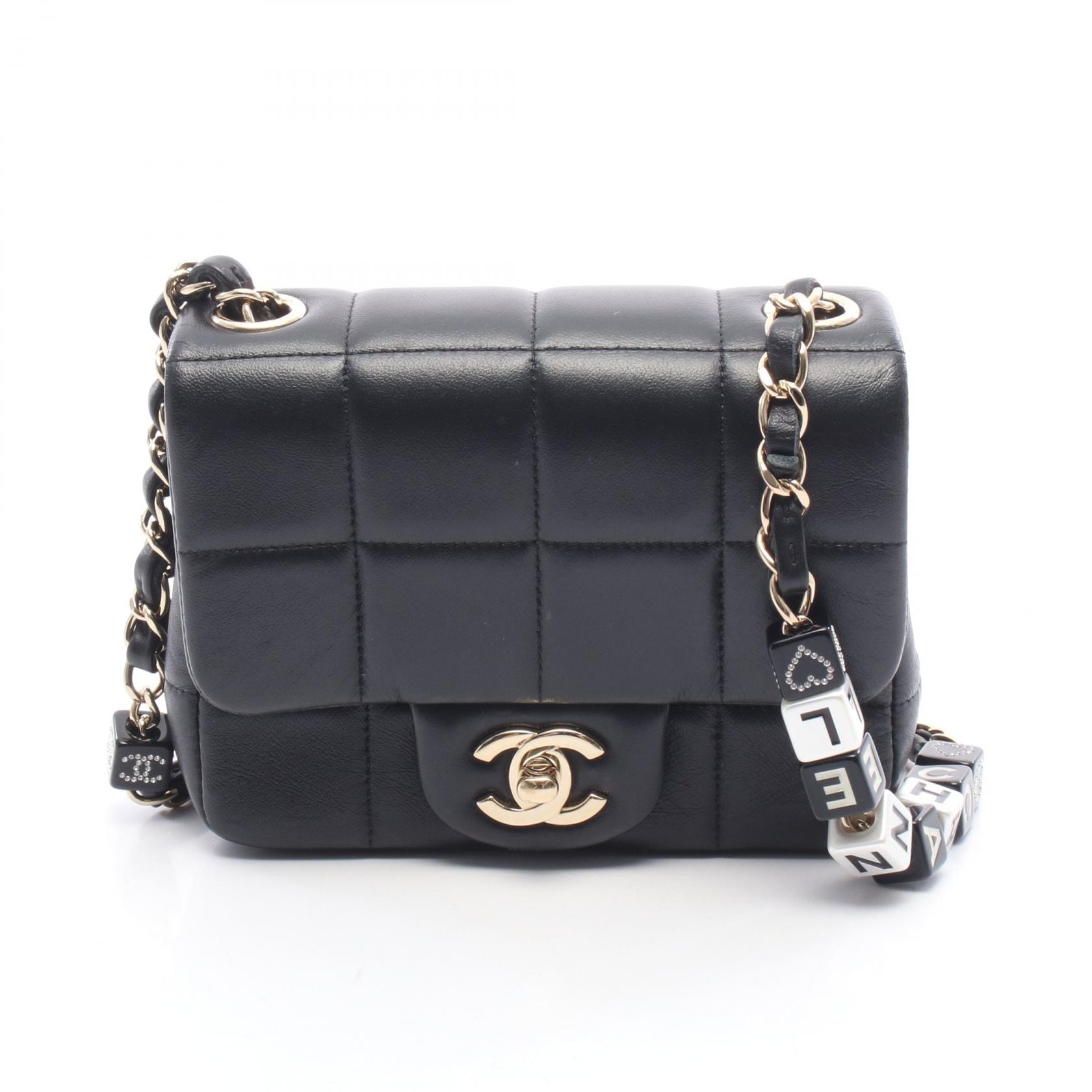 シャネル CHANEL チョコバー ミニフラップ ショルダーバッグ バッグ レザー レディース ブラック系 【中古】