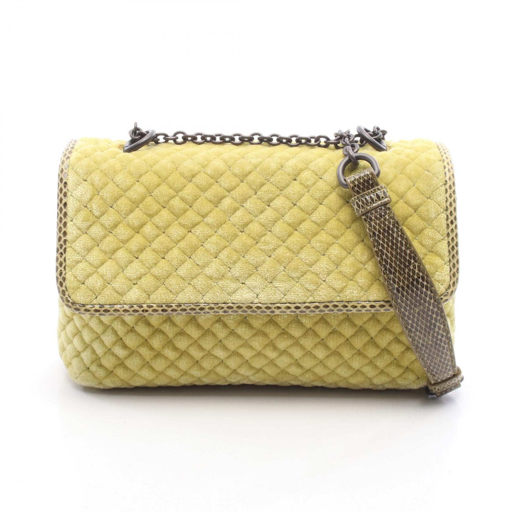 ボッテガヴェネタ BOTTEGA VENETA オリンピア イントレチャート ショルダーバッグ バッグ エキゾチックレザー ベルベット レディース イエロー系 / カーキ系 432241 【中古】
