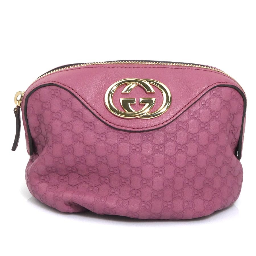 グッチ GUCCI ポーチ マイクログッチシマ レザー ピンク レディース 308631【中古】 56618k