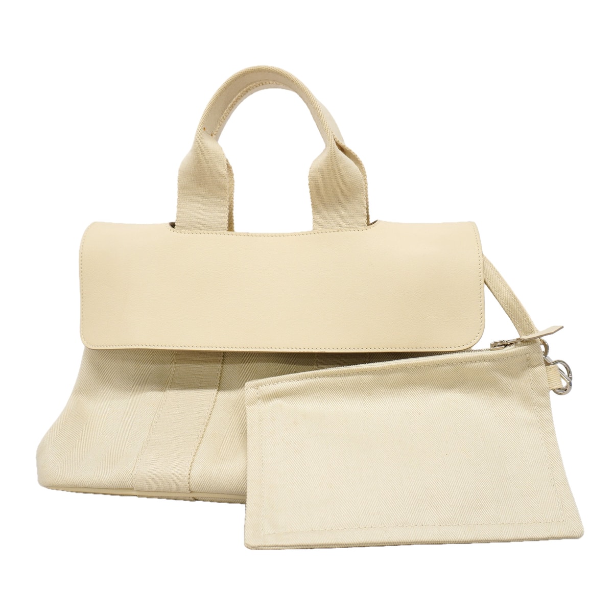 ★SALE【6ka0218】エルメス トートバッグ ヴァルパライソPM トワルシェブロン アイボリー シルバー金具 □L刻印【中古】レディース
