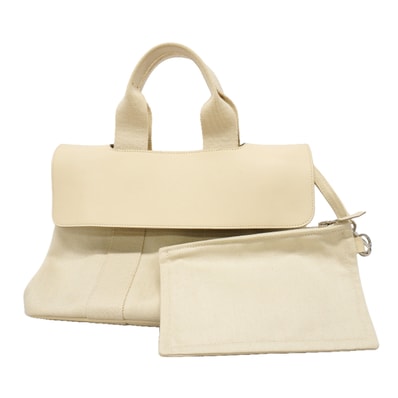 ★SALE【6ka0218】エルメス トートバッグ ヴァルパライソPM トワルシェブロン アイボリー シルバー金具 □L刻印【中古】レディース