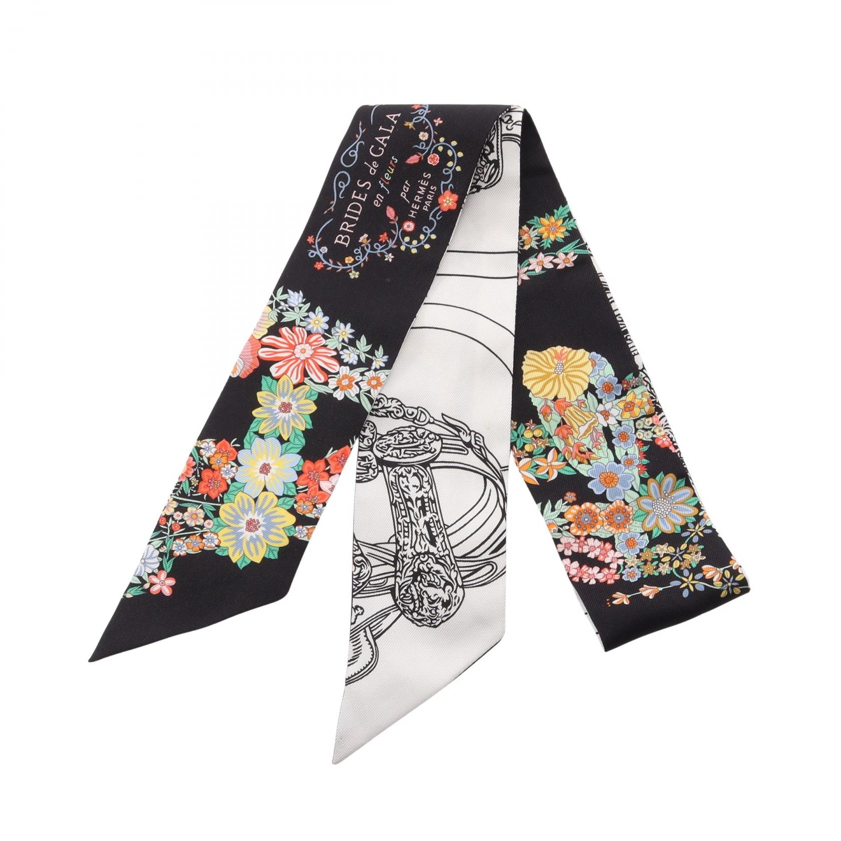 エルメス HERMES ツイリー Brides de Gala en Fleurs スカーフ 衣料品 シルク シルク レディース ブラック系 / マルチカラー 【中古】