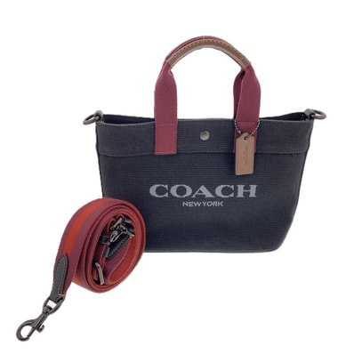 【値下げ】COACH コーチ トート20 カラーブロック ハンドバッグ CU299 キャンバス ブラック レディース【中古】
