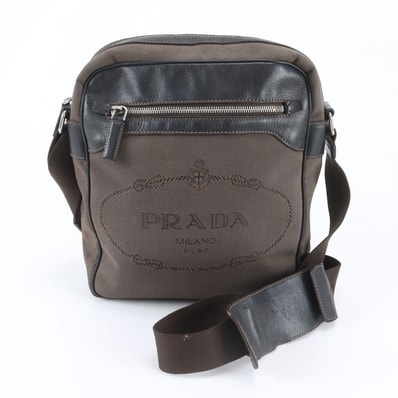 ■美品 プラダ ロゴジャガードショルダーバッグ レザー×キャンバス