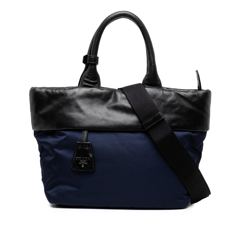 プラダ ショルダーバッグ ハンドバッグ 2WAY 1BG959 ネイビー ブラック ナイロン レザー レディース PRADA 【中古】