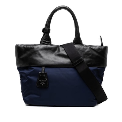 プラダ ショルダーバッグ ハンドバッグ 2WAY 1BG959 ネイビー ブラック ナイロン レザー レディース PRADA 【中古】