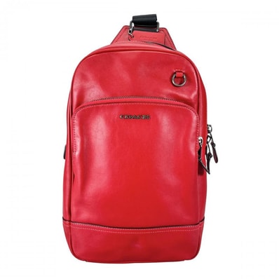 COACH コーチ ショルダーバッグ グラハム ロゴ ボディバッグ 斜め掛け C2931 レザー レッド 赤 ブラック×シルバー金具 メンズ【中古品】