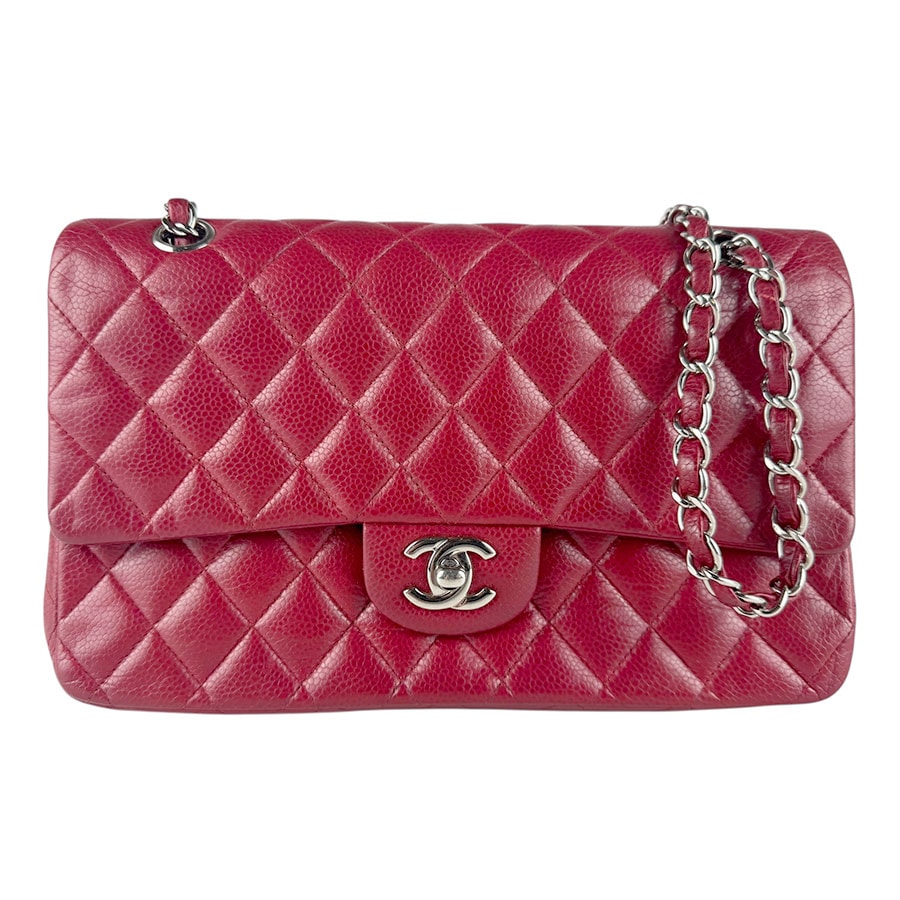 シャネル CHANEL ショルダーバッグ マトラッセ ダブルフラップ キャビアスキンレザー ダークレッド シルバー レディース【中古】 z8533