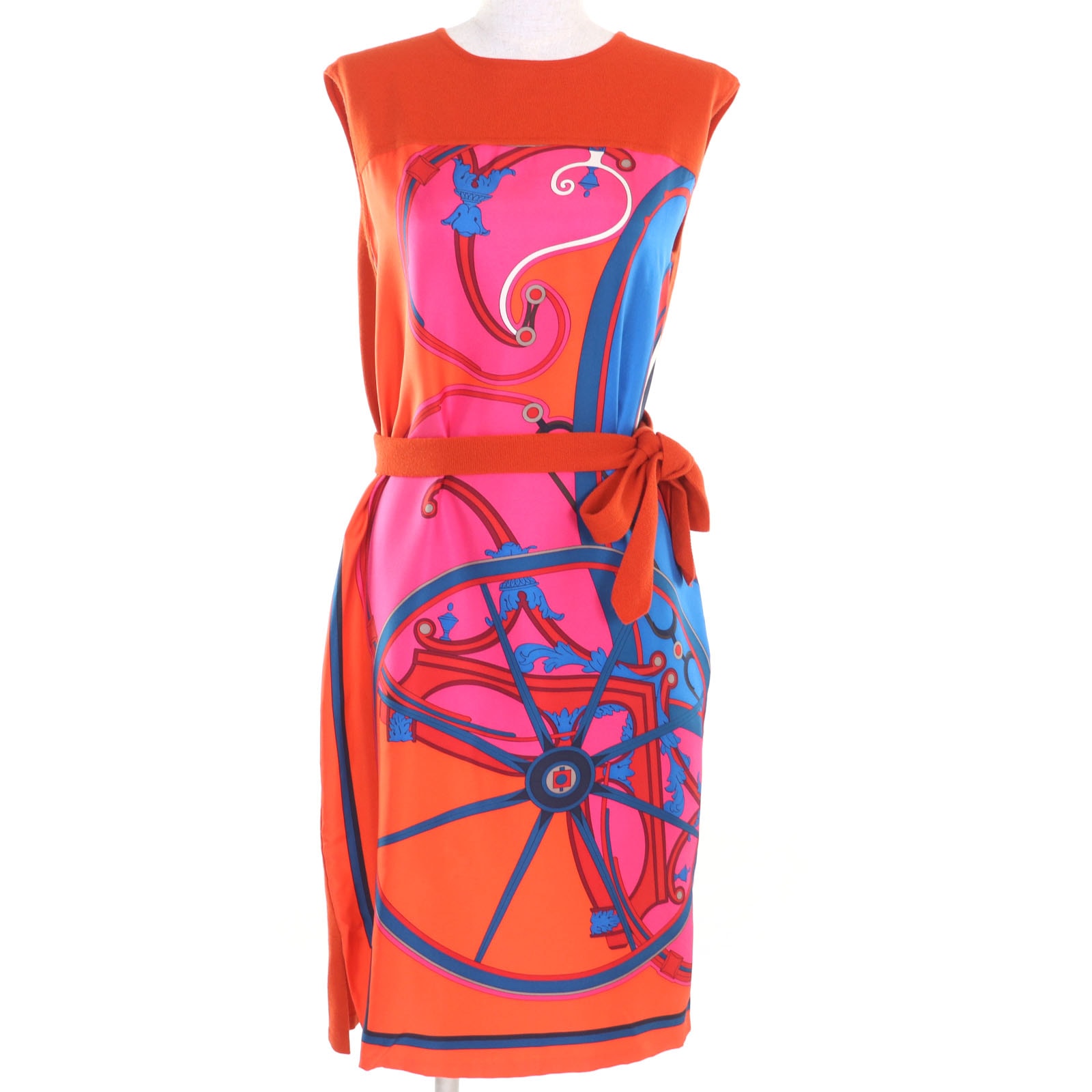 極美品 エルメス ワンピース オレンジ マルチ レディース 36