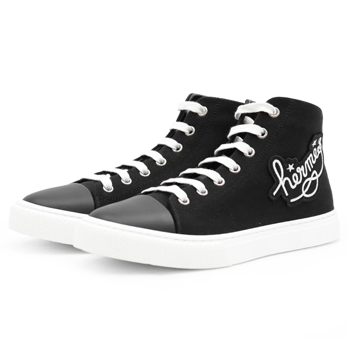 【未使用】HERMES エルメス ハイカットスニーカー サイズ 38 レディース イリコ H ロゴ ワッペン カップインソール レースアップ シューズ 靴 箱・袋付属 ブラック 黒 イタリア製