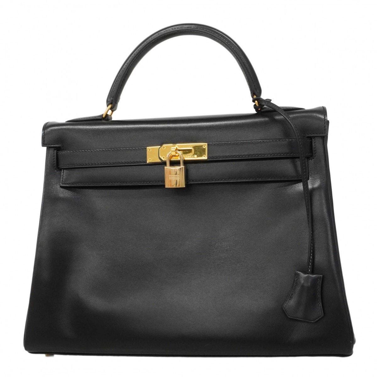 【6dd4855】エルメス ハンドバッグ ケリー32 ボックスカーフ ブラック ゴールド金具 〇Y刻印【中古】レディース