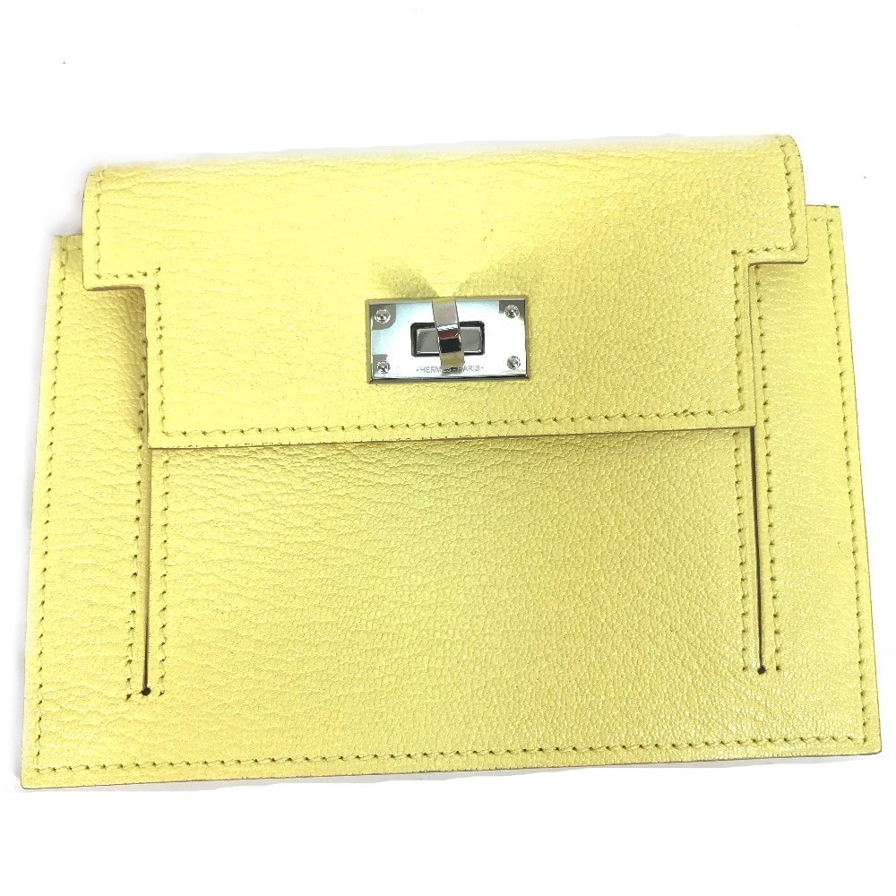 エルメス HERMES ケリーポケット コンパクト 小銭入れ 財布 コインケース シェーブル B刻 イエロー 未使用