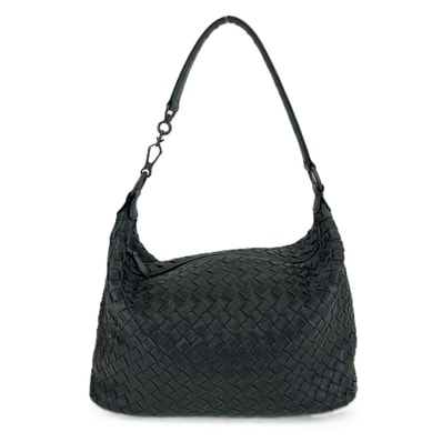 BOTTEGAVENETA ボッテガヴェネタ イントレチャート ショルダーバッグ レザー ブラック レディース【中古】