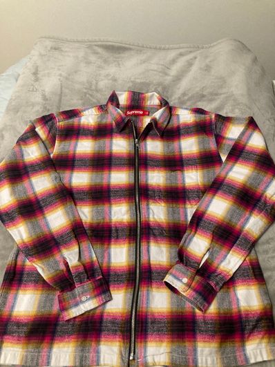 Supreme Shadow Plaid Flannel Zip Up Shirt "White"