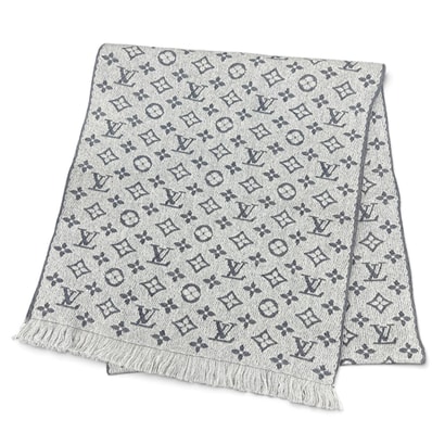 LOUIS VUITTON 極美品 ルイヴィトン モノグラムクラシック マフラー M70932 ウール IS1129 グリクレール グレー 大判 ストール 箱付属 プレゼント ギフト LV Aランク 中古 鑑定済 ヴィトンマフラー