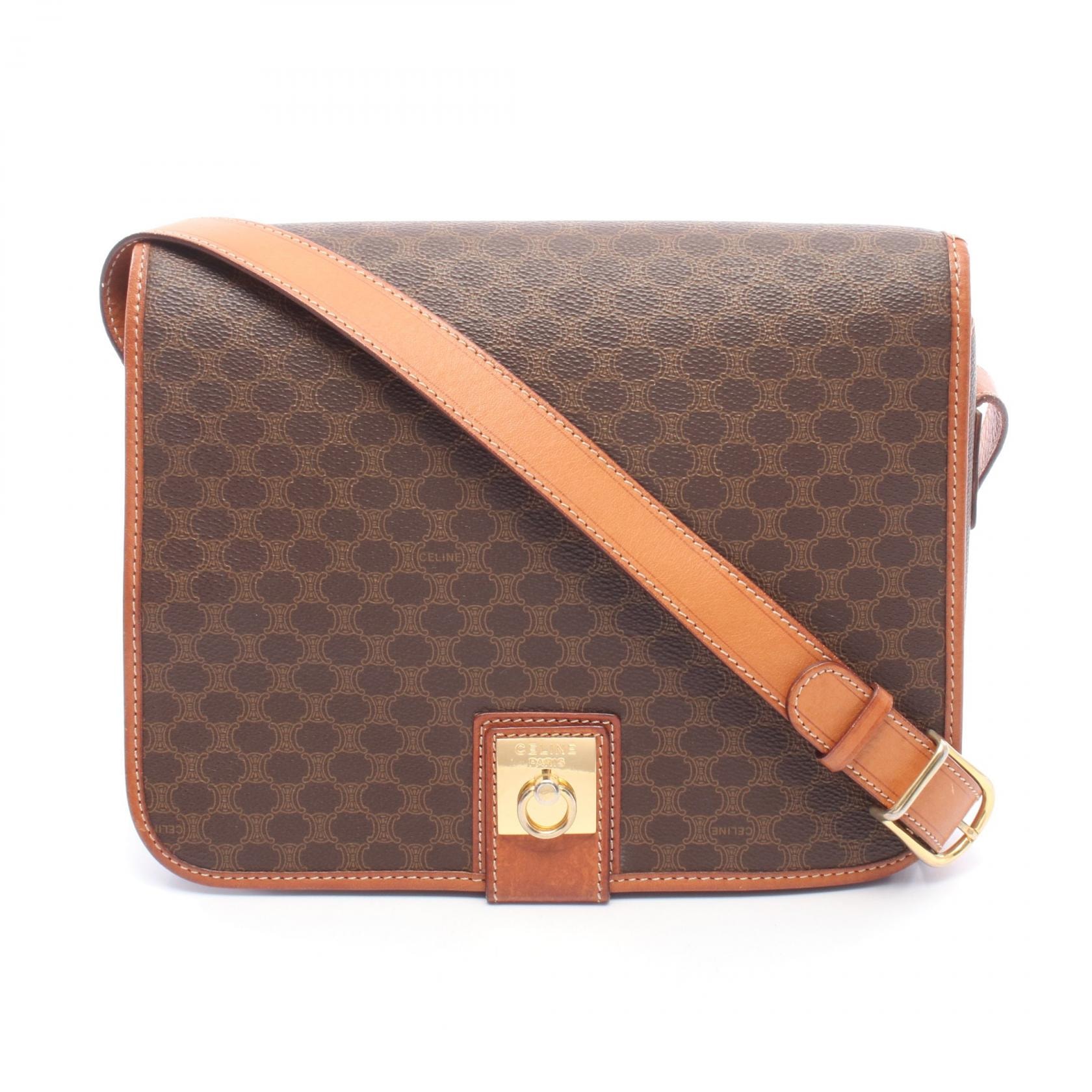 セリーヌ CELINE マカダム ショルダーバッグ バッグ PVCコーティングキャンバス レザー レディース ブラウン系 【中古】
