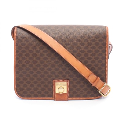 セリーヌ CELINE マカダム ショルダーバッグ バッグ PVCコーティングキャンバス レザー レディース ブラウン系 【中古】