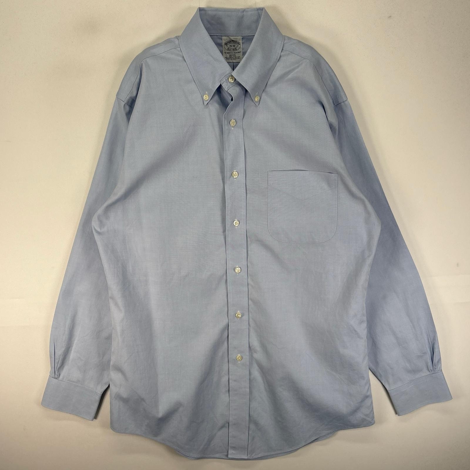 古着 ブルックスブラザーズ Brooks Brothers 長袖シャツ ボタンダウン 胸ポケット M  ブルー系 無地 メンズ