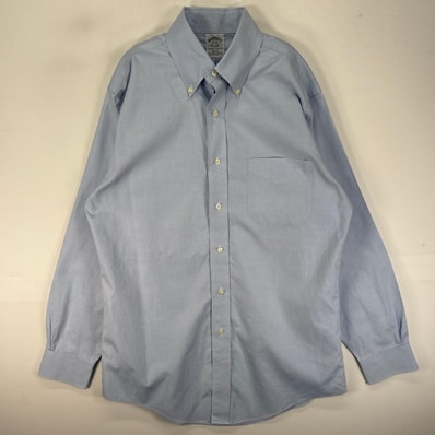 古着 ブルックスブラザーズ Brooks Brothers 長袖シャツ ボタンダウン 胸ポケット M ブルー系 無地 メンズ