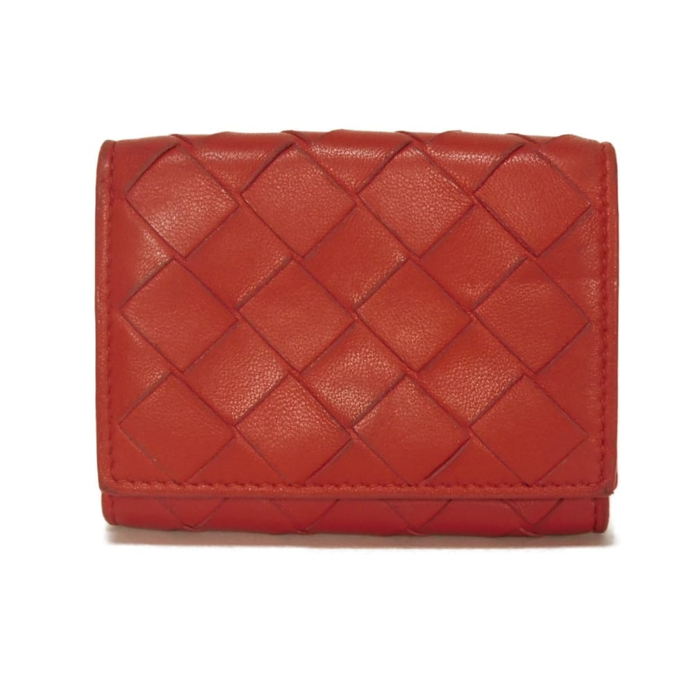 BOTTEGAVENETA ボッテガヴェネタ タイニー ウォレット ナッパ カーフ 札入れ カードケース コインケース RFID ICチップ マキシ イントレチャート レッド 三つ折り財布 635561