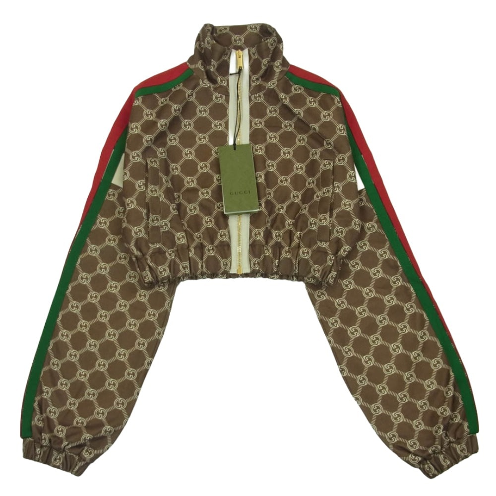 GUCCI グッチ 671495 XJD1G インターロッキングG シェリーライン サイドライン ショート丈 トラック ジャケット ジャージ ブラウン系 XXXS【極上美品】【中古】