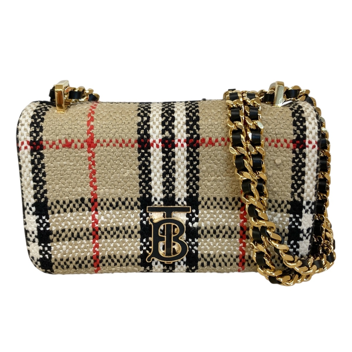 BURBERRY バーバリー ブークレ チェック ミニローラ チェーンバッグ ショルダーバッグ 8063083 ベージュ ブラック ゴールド金具 レディース【中古】