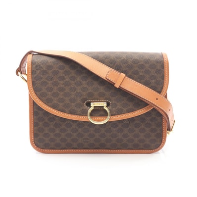セリーヌ CELINE マガダム ショルダーバッグ バッグ PVCコーティングキャンバス レザー レディース ブラウン系 【中古】