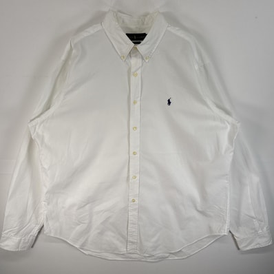 古着 ラルフローレン RALPH LAUREN 長袖シャツ ロゴ 刺繍 大きいサイズ ボタンダウンシャツ 14041 ホワイト 無地 メンズ