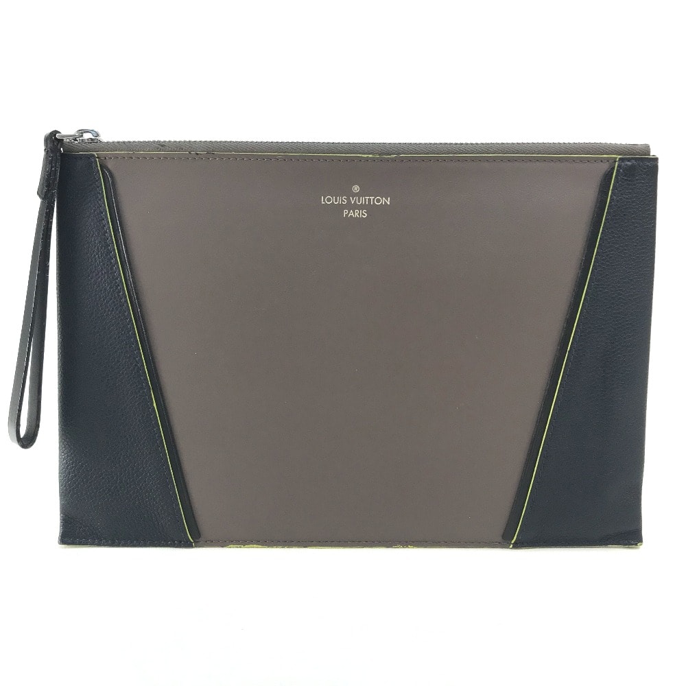 ルイヴィトン LOUIS VUITTON カバン リストストラップ付き クラッチバッグ レザー グレー系/ネイビー