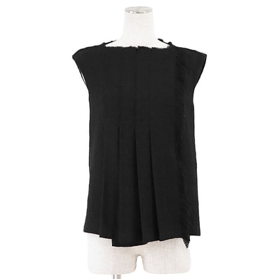 シャネル ツイード ウール100% カットオフ フリンジ プリーツ ノースリーブ ベスト レディース ブラック 36 CHANEL