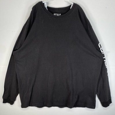 古着 カーハート Carhartt 長袖Tシャツ 肉厚 大きいサイズ クルーネック 2XL ブラック 袖プリント メンズ